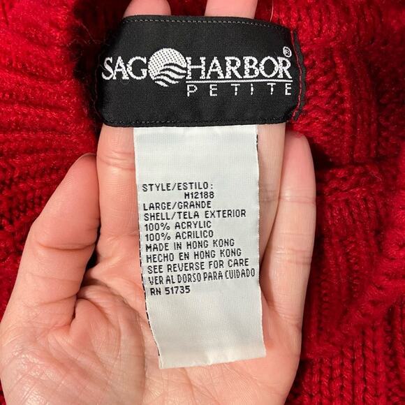 Vintage 90s Sag Harbor Petite Size Large Red Mockneck Cable Knit Sweater - Picture 9 of 11